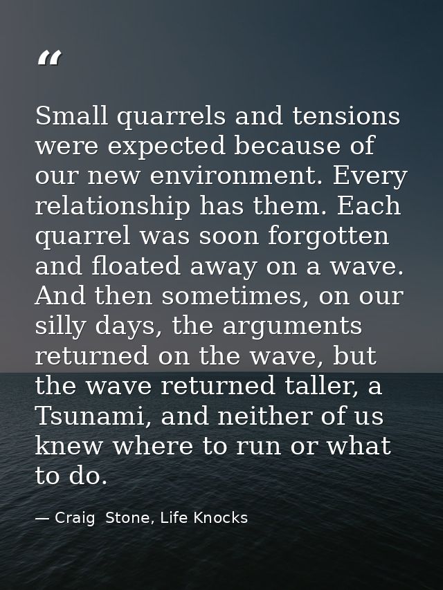 Small quarrels and tensions were expected because of our new environment. Every relationship has them. Each quarrel was  — Craig  Stone, Life Knocks