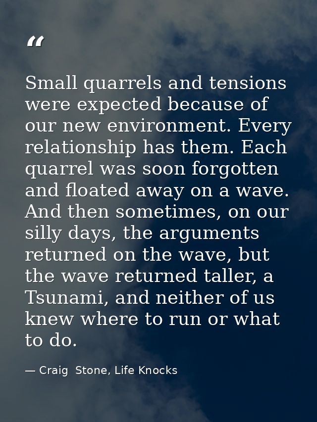 Small quarrels and tensions were expected because of our new environment. Every relationship has them. Each quarrel was  — Craig  Stone, Life Knocks