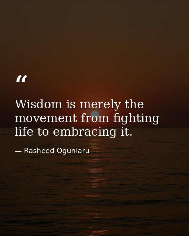 Wisdom is merely the movement from fighting life to embracing it. — Rasheed Ogunlaru