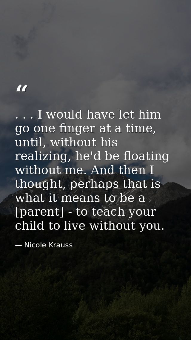 . . . I would have let him go one finger at a time, until, without his realizing, he'd be floating without me. And then  — Nicole Krauss