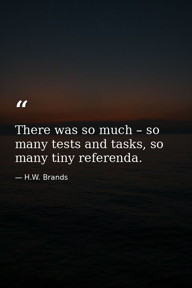 There was so much – so many tests and tasks, so many tiny referenda. — H.W. Brands