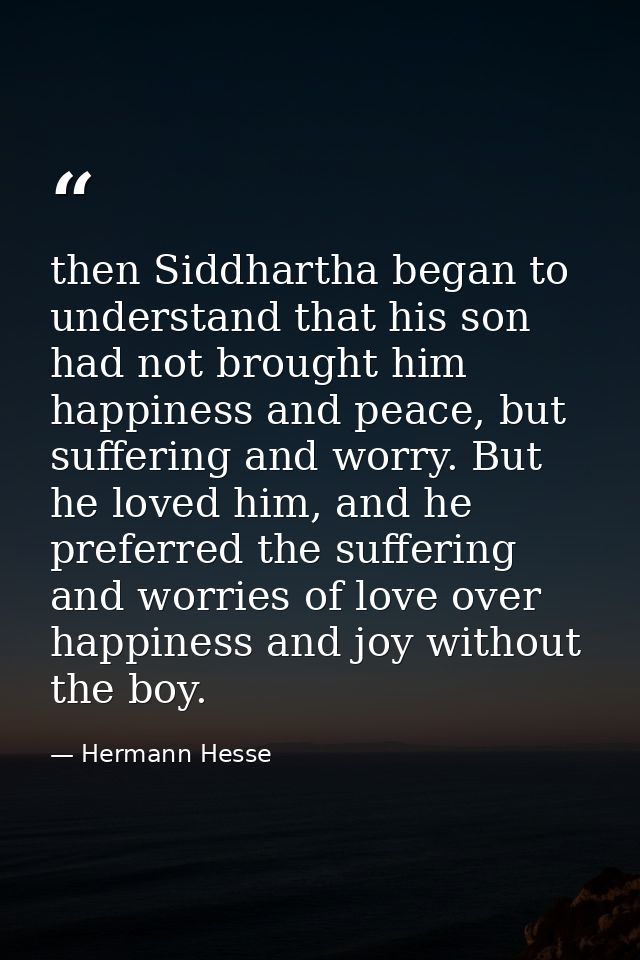 then Siddhartha began to understand that his son had not brought him happiness and peace, but suffering and worry. But h — Hermann Hesse
