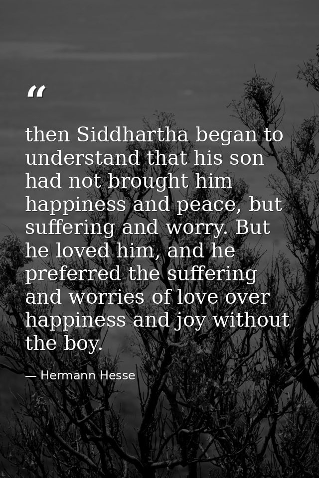 then Siddhartha began to understand that his son had not brought him happiness and peace, but suffering and worry. But h — Hermann Hesse