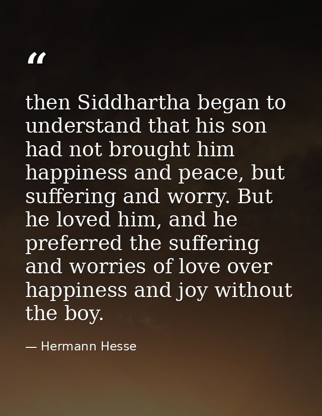 then Siddhartha began to understand that his son had not brought him happiness and peace, but suffering and worry. But h — Hermann Hesse