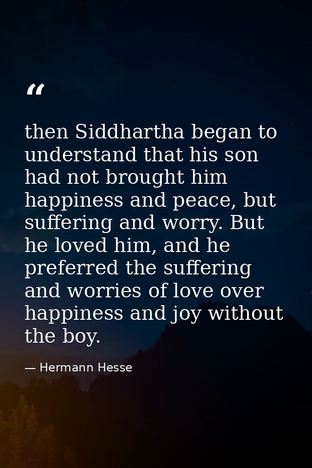 then Siddhartha began to understand that his son had not brought him happiness and peace, but suffering and worry. But h — Hermann Hesse