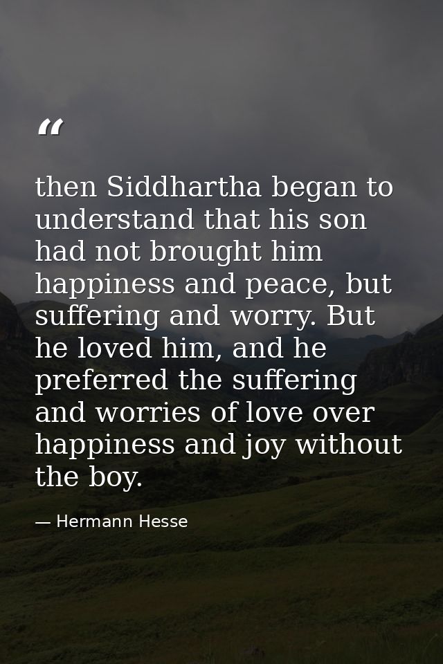 then Siddhartha began to understand that his son had not brought him happiness and peace, but suffering and worry. But h — Hermann Hesse
