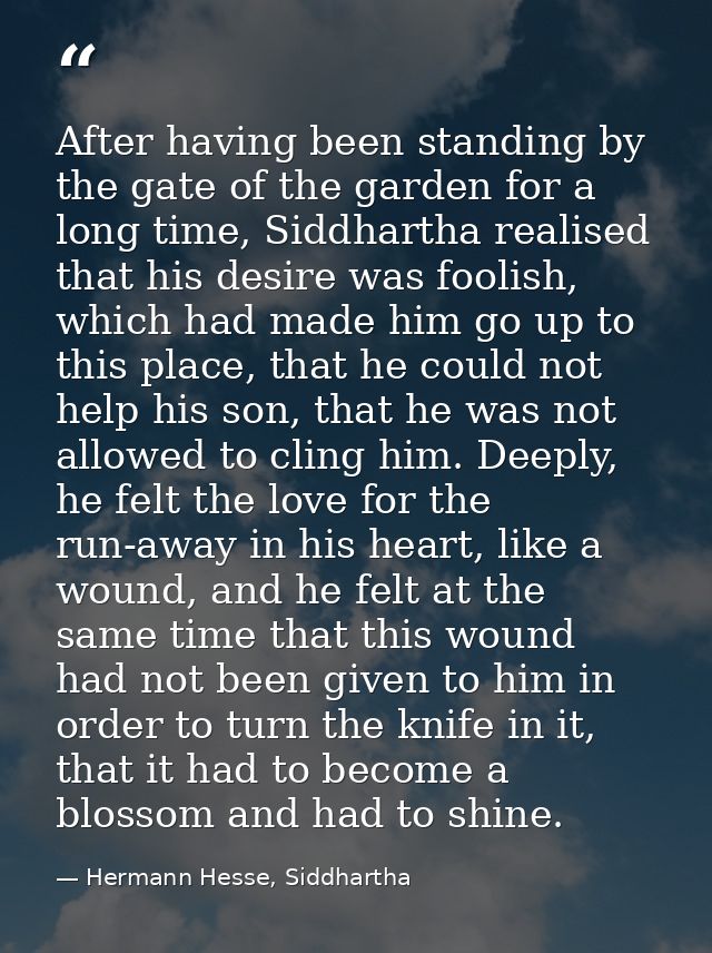 After having been standing by the gate of the garden for a long time, Siddhartha realised that his desire was foolish, w — Hermann Hesse, Siddhartha