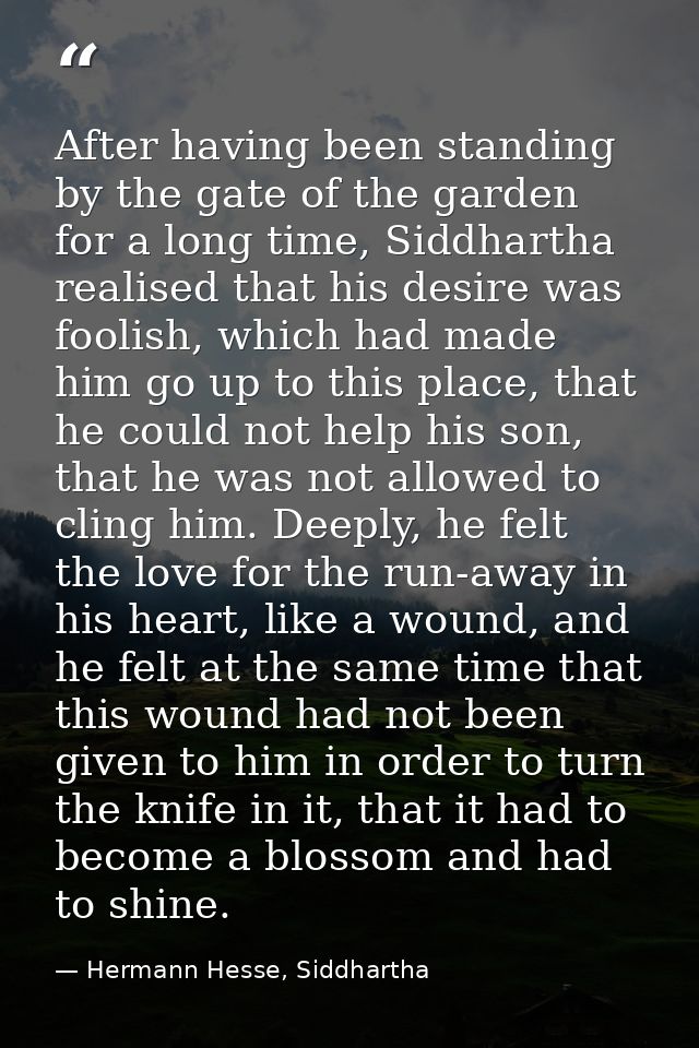 After having been standing by the gate of the garden for a long time, Siddhartha realised that his desire was foolish, w — Hermann Hesse, Siddhartha