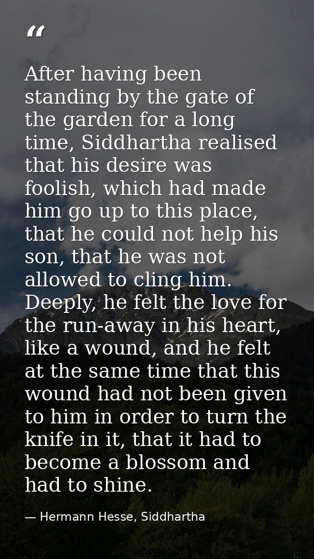 After having been standing by the gate of the garden for a long time, Siddhartha realised that his desire was foolish, w — Hermann Hesse, Siddhartha