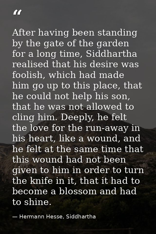 After having been standing by the gate of the garden for a long time, Siddhartha realised that his desire was foolish, w — Hermann Hesse, Siddhartha