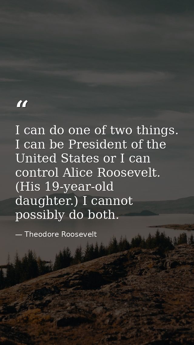 I can do one of two things. I can be President of the United States or I can control Alice Roosevelt. (His 19-year-old d — Theodore Roosevelt