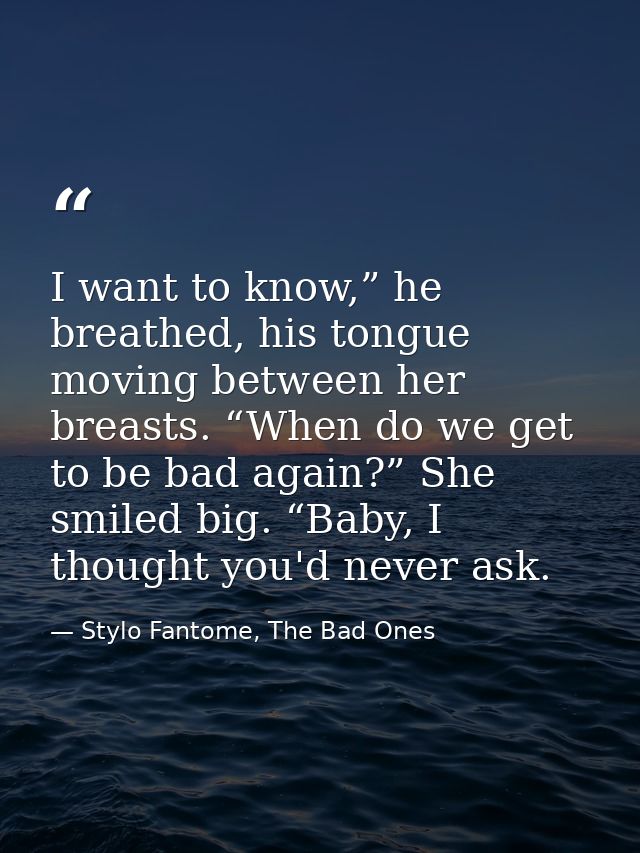 I want to know,” he breathed, his tongue moving between her breasts. “When do we get to be bad again?” She smiled big. “ — Stylo Fantome, The Bad Ones