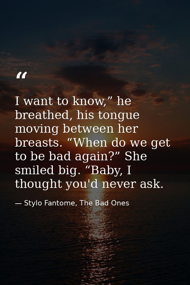 I want to know,” he breathed, his tongue moving between her breasts. “When do we get to be bad again?” She smiled big. “ — Stylo Fantome, The Bad Ones