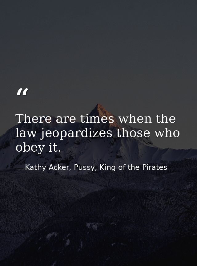 There are times when the law jeopardizes those who obey it. — Kathy Acker, Pussy, King of the Pirates