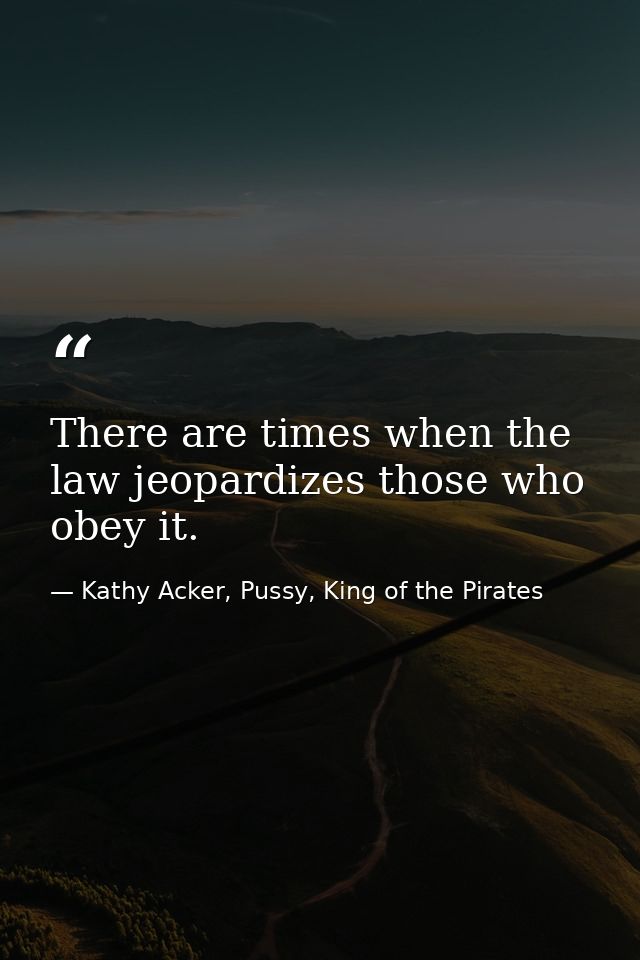 There are times when the law jeopardizes those who obey it. — Kathy Acker, Pussy, King of the Pirates