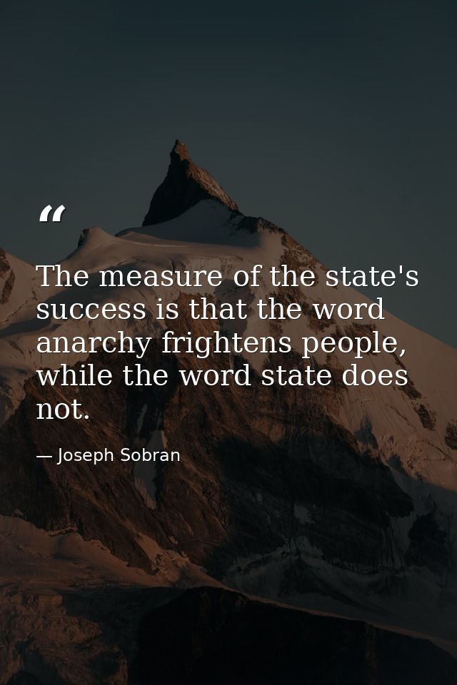 The measure of the state's success is that the word anarchy frightens people, while the word state does not. — Joseph Sobran