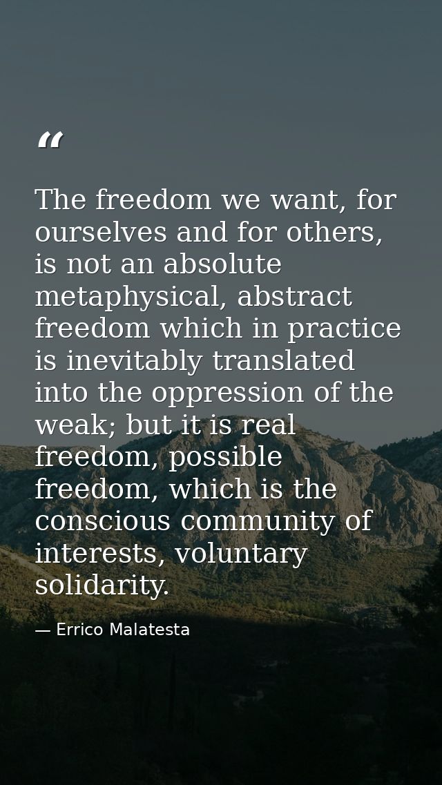 The freedom we want, for ourselves and for others, is not an absolute metaphysical, abstract freedom which in practice i — Errico Malatesta