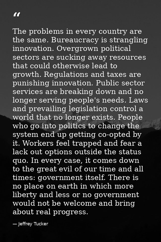 The problems in every country are the same. Bureaucracy is strangling innovation. Overgrown political sectors are suckin — Jeffrey Tucker