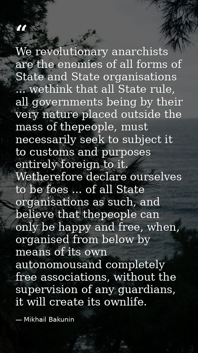 We revolutionary anarchists are the enemies of all forms of State and State organisations ... wethink that all State rul — Mikhail Bakunin
