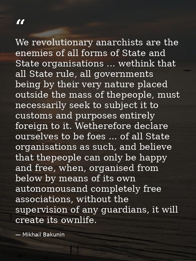 We revolutionary anarchists are the enemies of all forms of State and State organisations ... wethink that all State rul — Mikhail Bakunin