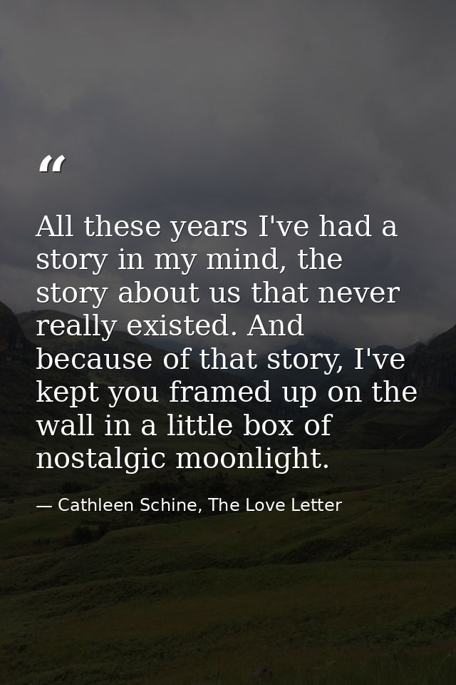 All these years I've had a story in my mind, the story about us that never really existed. And because of that story, I' — Cathleen Schine, The Love Letter