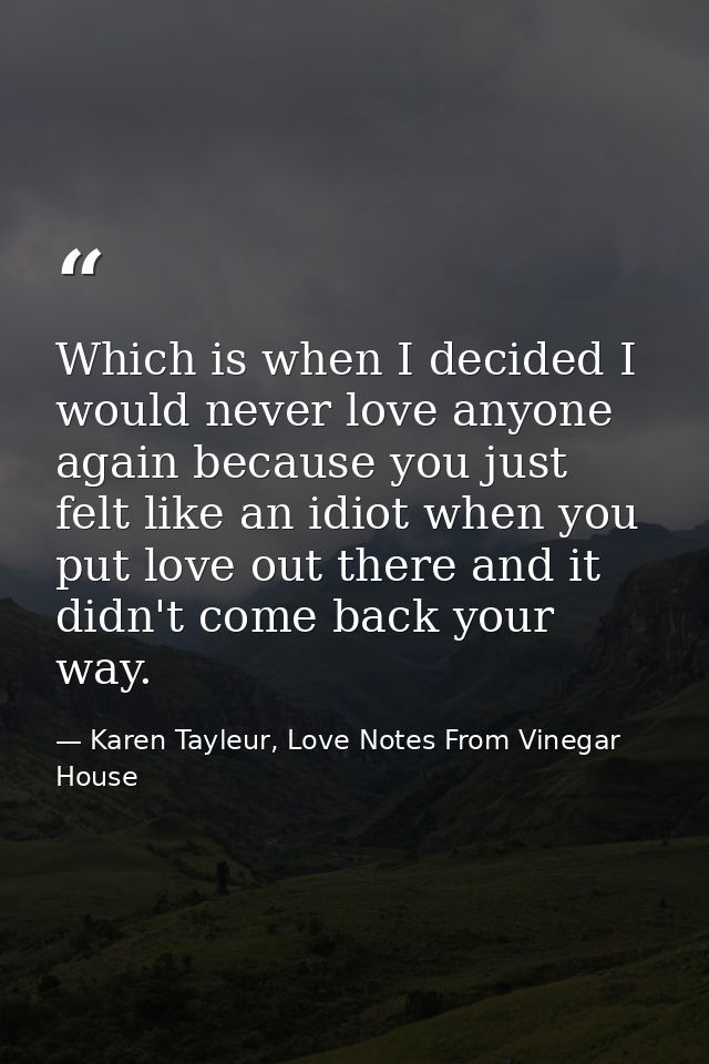 Which is when I decided I would never love anyone again because you just felt like an idiot when you put love out there  — Karen Tayleur, Love Notes From Vinegar House
