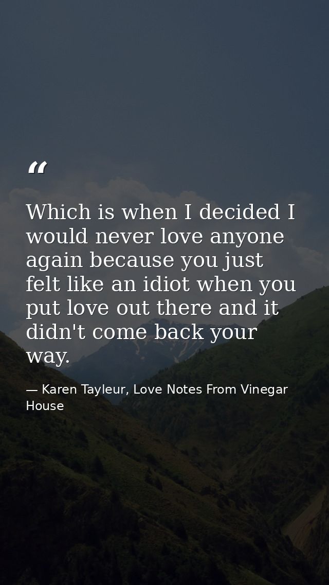 Which is when I decided I would never love anyone again because you just felt like an idiot when you put love out there  — Karen Tayleur, Love Notes From Vinegar House