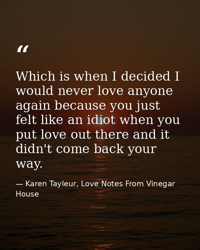 Which is when I decided I would never love anyone again because you just felt like an idiot when you put love out there  — Karen Tayleur, Love Notes From Vinegar House