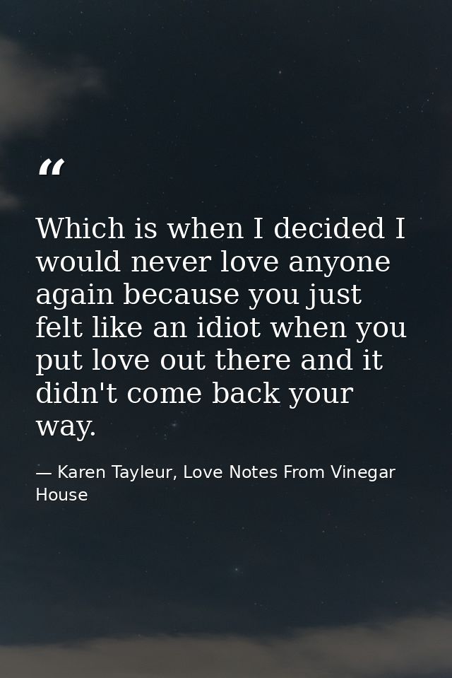 Which is when I decided I would never love anyone again because you just felt like an idiot when you put love out there  — Karen Tayleur, Love Notes From Vinegar House