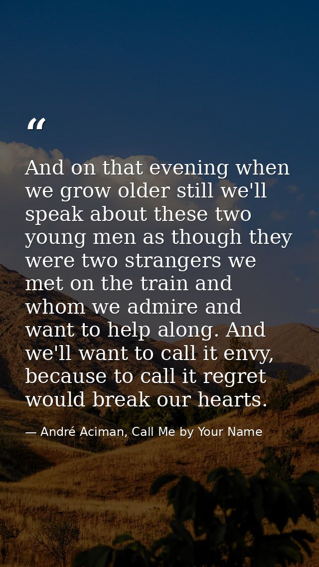 And on that evening when we grow older still we'll speak about these two young men as though they were two strangers we  — André Aciman, Call Me by Your Name