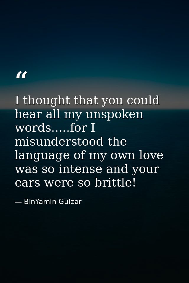 I thought that you could hear all my unspoken words.....for I misunderstood the language of my own love was so intense a — BinYamin Gulzar
