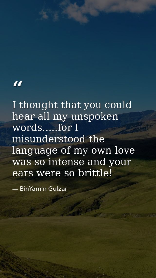 I thought that you could hear all my unspoken words.....for I misunderstood the language of my own love was so intense a — BinYamin Gulzar