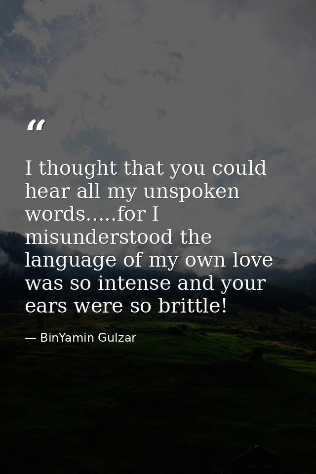 I thought that you could hear all my unspoken words.....for I misunderstood the language of my own love was so intense a — BinYamin Gulzar