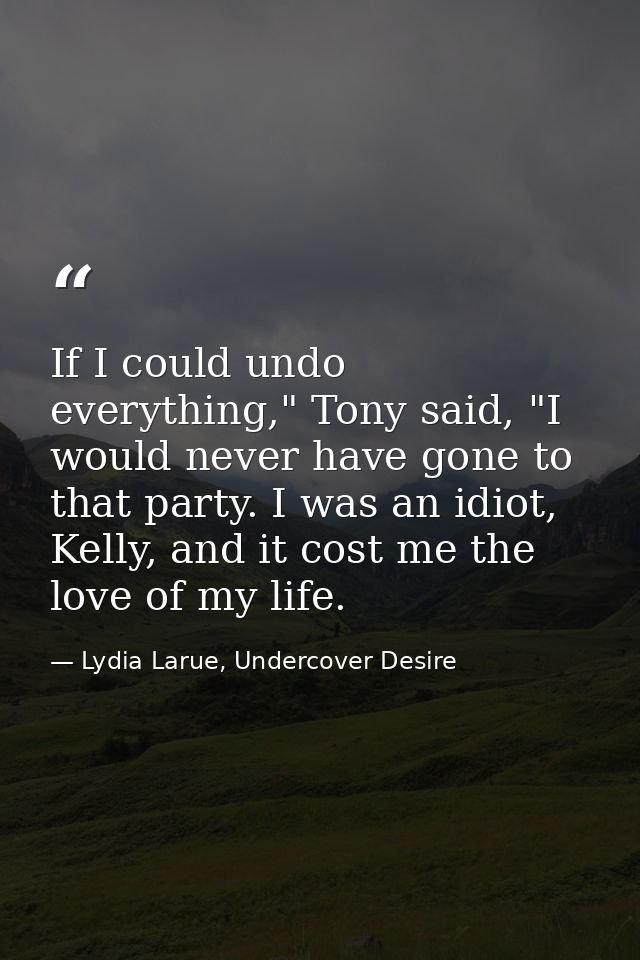 If I could undo everything," Tony said, "I would never have gone to that party. I was an idiot, Kelly, and it cost me th — Lydia Larue, Undercover Desire