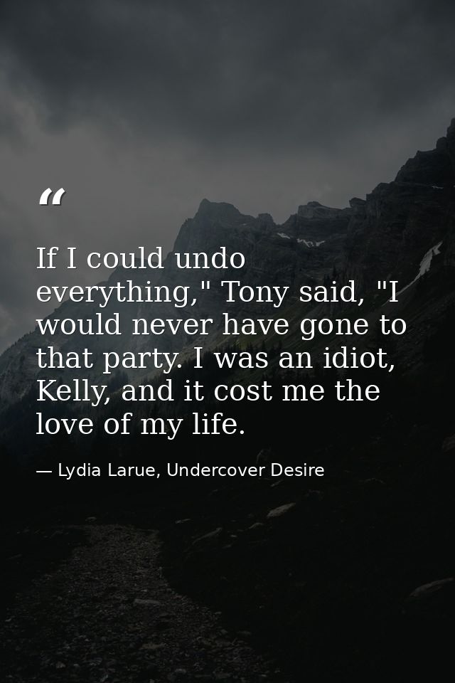 If I could undo everything," Tony said, "I would never have gone to that party. I was an idiot, Kelly, and it cost me th — Lydia Larue, Undercover Desire