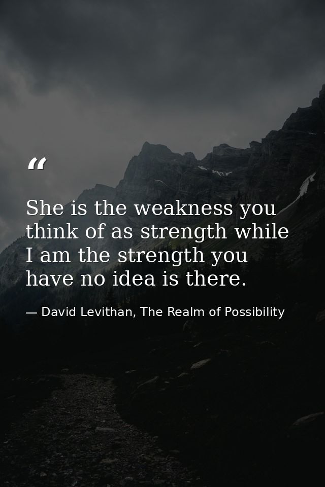 She is the weakness you think of as strength while I am the strength you have no idea is there. — David Levithan, The Realm of Possibility