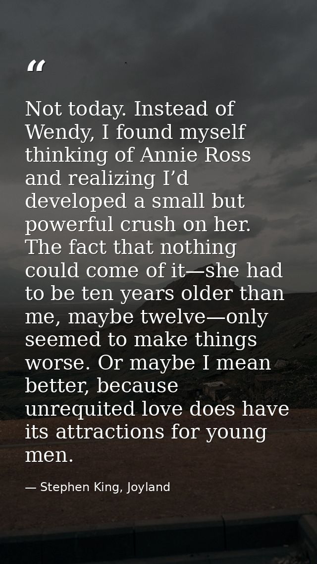 Not today. Instead of Wendy, I found myself thinking of Annie Ross and realizing I’d developed a small but powerful crus — Stephen King, Joyland