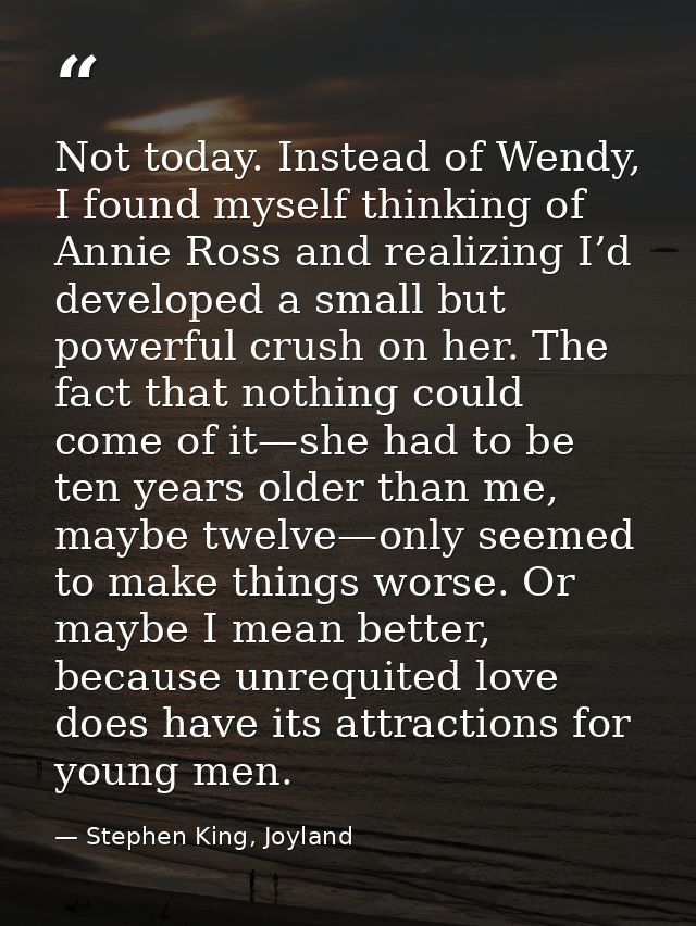 Not today. Instead of Wendy, I found myself thinking of Annie Ross and realizing I’d developed a small but powerful crus — Stephen King, Joyland