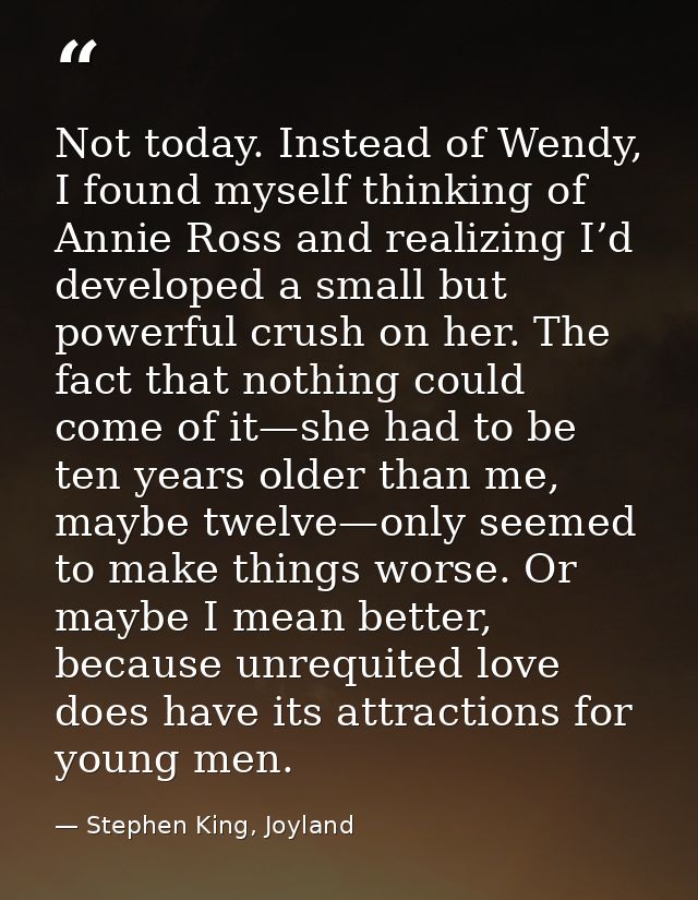 Not today. Instead of Wendy, I found myself thinking of Annie Ross and realizing I’d developed a small but powerful crus — Stephen King, Joyland