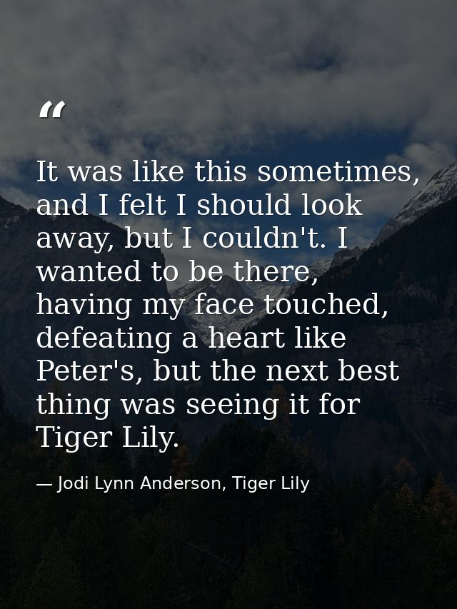 It was like this sometimes, and I felt I should look away, but I couldn't. I wanted to be there, having my face touched, — Jodi Lynn Anderson, Tiger Lily
