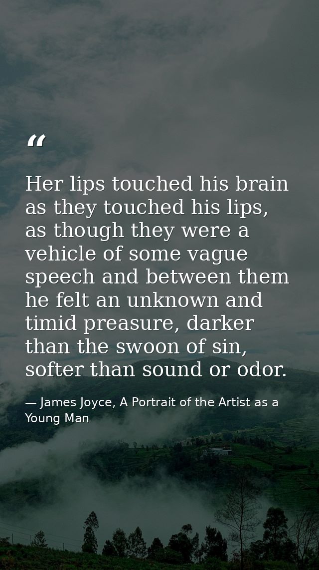 Her lips touched his brain as they touched his lips, as though they were a vehicle of some vague speech and between them — James Joyce, A Portrait of the Artist as a Young Man