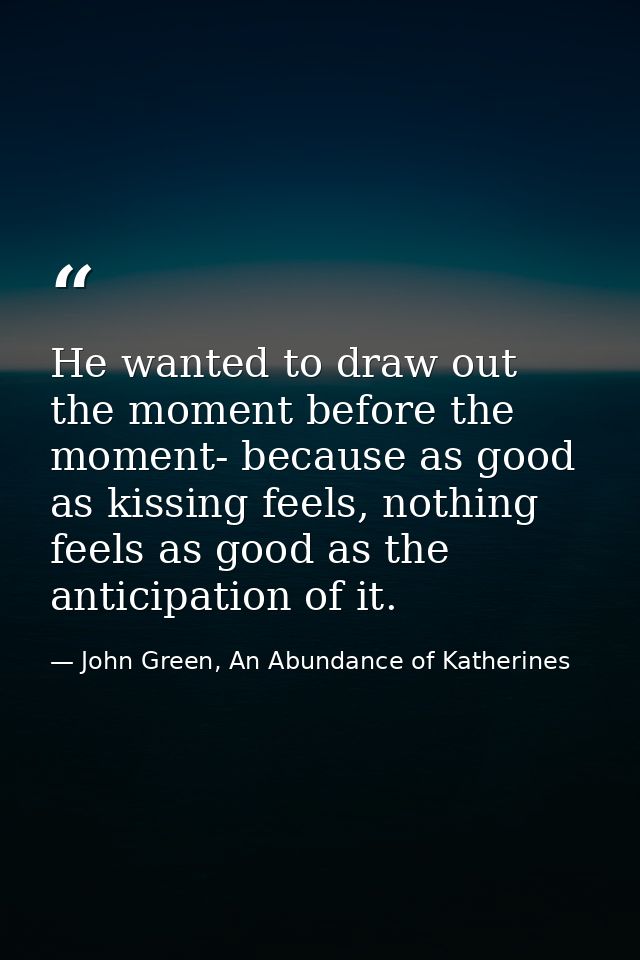 He wanted to draw out the moment before the moment- because as good as kissing feels, nothing feels as good as the antic — John Green, An Abundance of Katherines