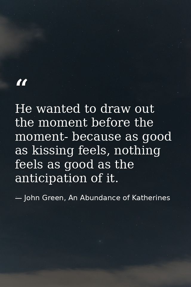 He wanted to draw out the moment before the moment- because as good as kissing feels, nothing feels as good as the antic — John Green, An Abundance of Katherines