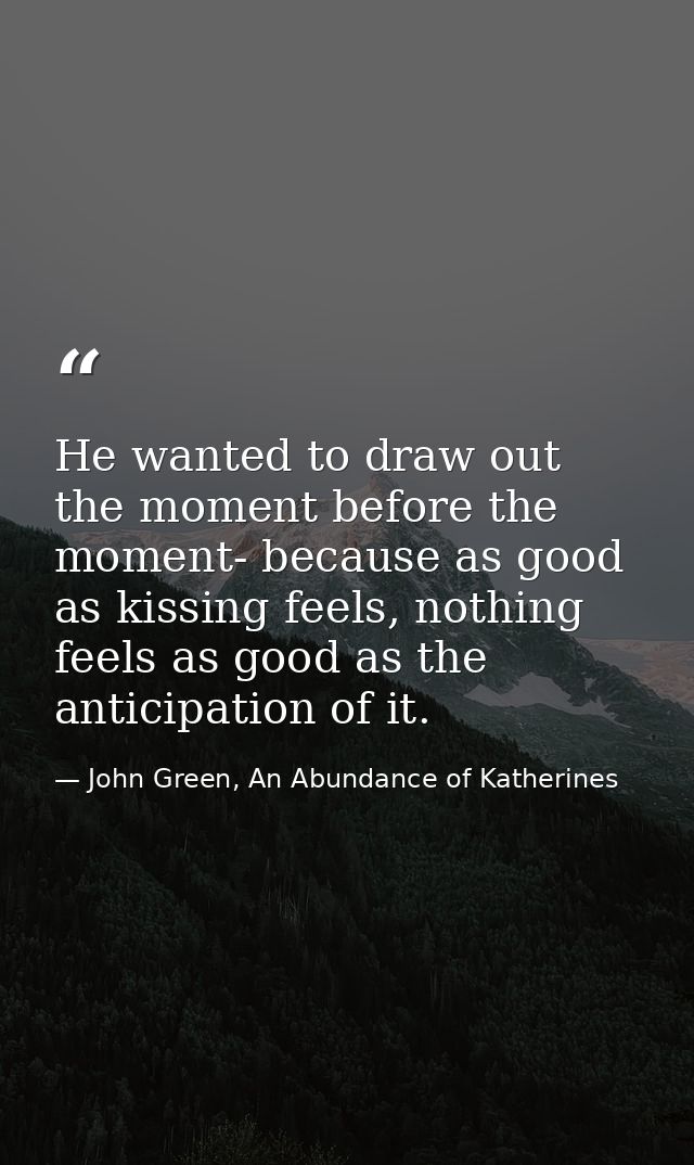 He wanted to draw out the moment before the moment- because as good as kissing feels, nothing feels as good as the antic — John Green, An Abundance of Katherines