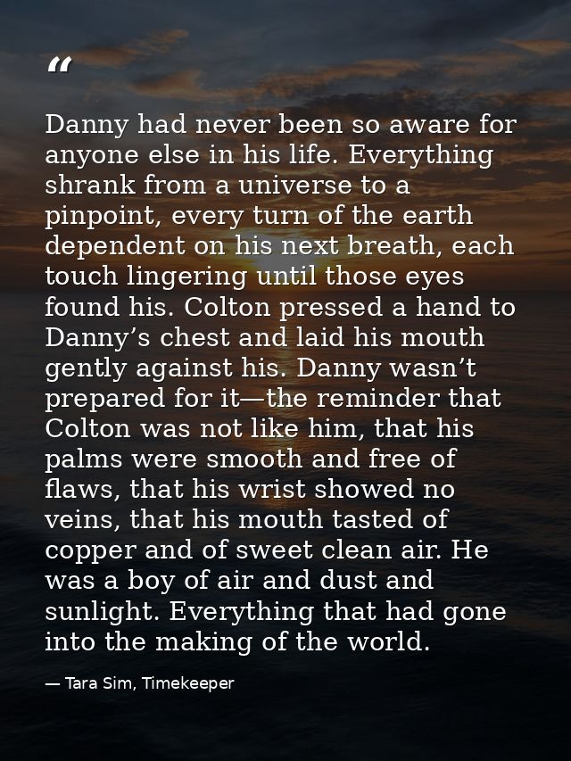 Danny had never been so aware for anyone else in his life. Everything shrank from a universe to a pinpoint, every turn o — Tara Sim, Timekeeper