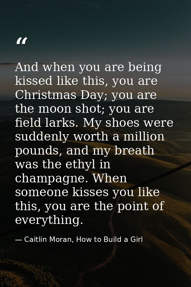 And when you are being kissed like this, you are Christmas Day; you are the moon shot; you are field larks. My shoes wer — Caitlin Moran, How to Build a Girl