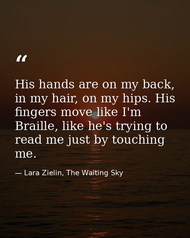 His hands are on my back, in my hair, on my hips. His fingers move like I'm Braille, like he's trying to read me just by — Lara Zielin, The Waiting Sky