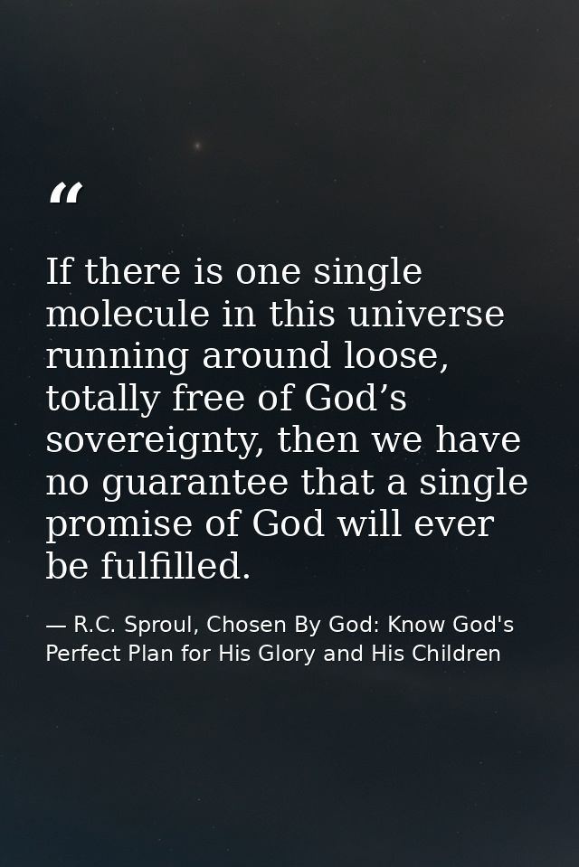 If there is one single molecule in this universe running around loose, totally free of God’s sovereignty, then we have n — R.C. Sproul, Chosen By God: Know God's Perfect Plan for His Glory and His Children