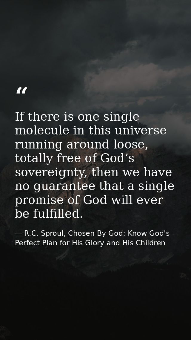 If there is one single molecule in this universe running around loose, totally free of God’s sovereignty, then we have n — R.C. Sproul, Chosen By God: Know God's Perfect Plan for His Glory and His Children