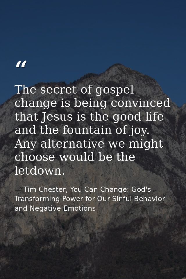 The secret of gospel change is being convinced that Jesus is the good life and the fountain of joy. Any alternative we m — Tim Chester, You Can Change: God's Transforming Power for Our Sinful Behavior and Negative Emotions